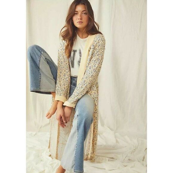 Free People Tops - NEW FREE PEOPLE WILD NIGHTS DUSTER MAXI KIMONO PRINTED JACKET DITSY FLORAL